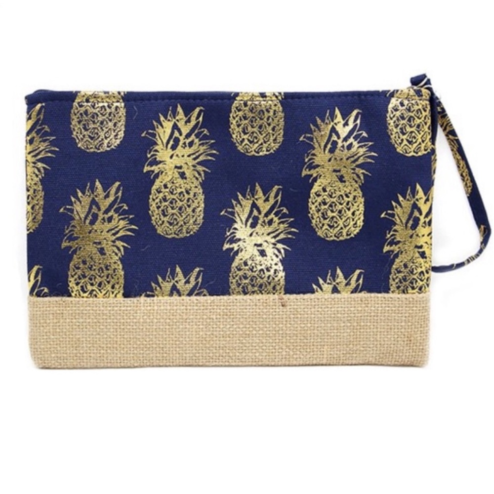 Navy & Gold Metallic Pineapple Zipper Wristlet Bag 🍍